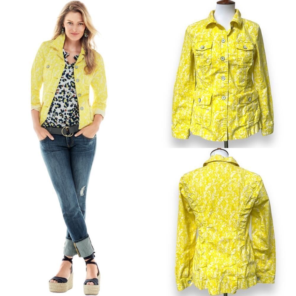 CAbi 5160 Women’s Yellow White Field of Daisies Cotton Utility Jacket Small